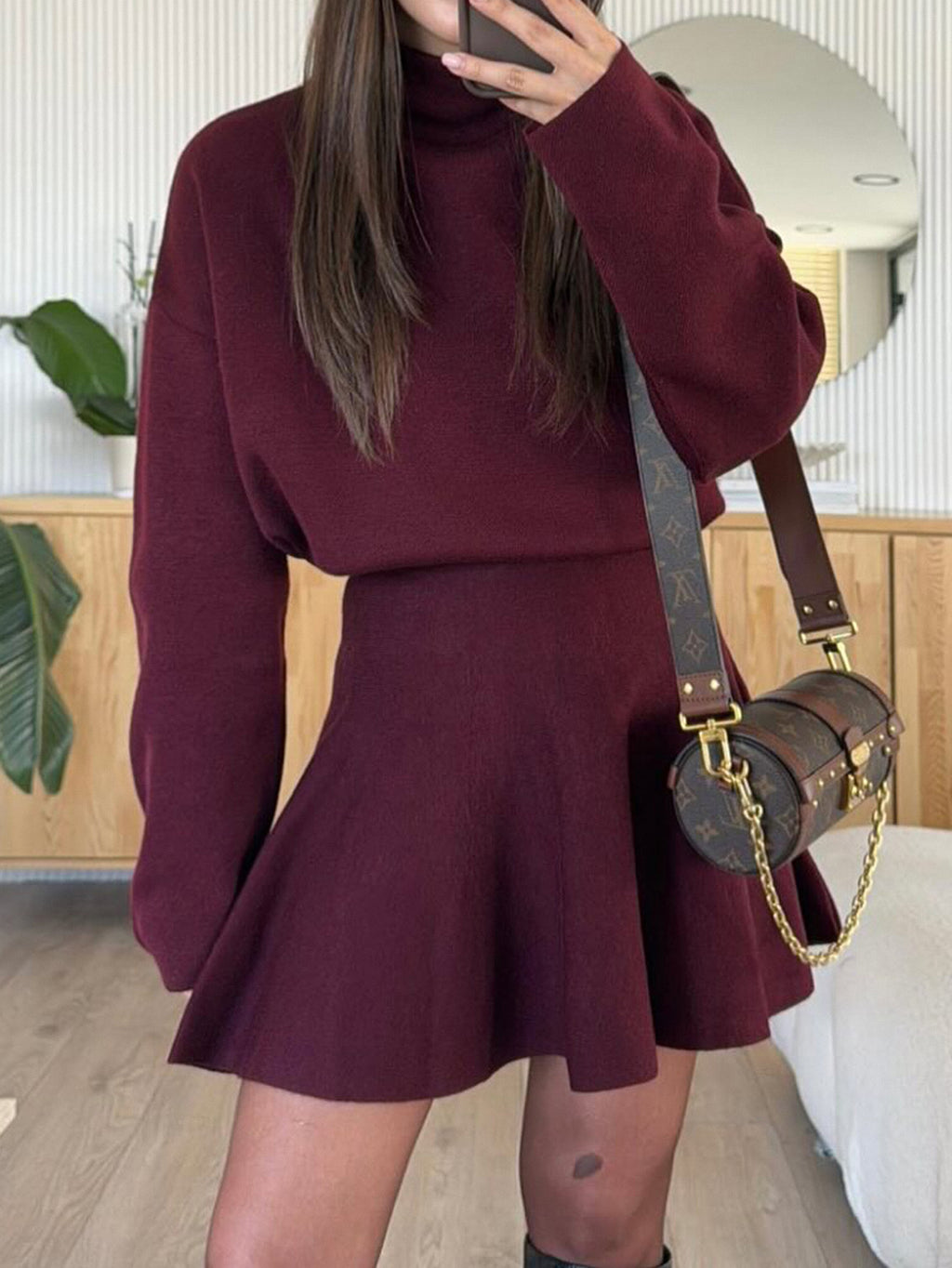 Casual Sweater Long Sleeve Dress Brown 1