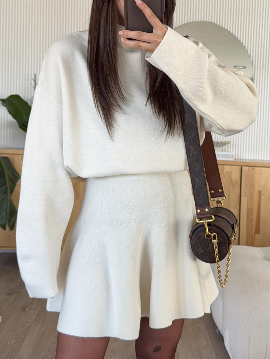 Casual Sweater Long Sleeve Dress White 1