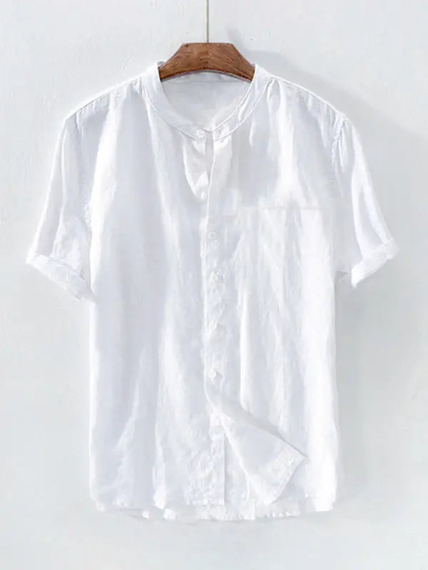 Casual Woven Mandarin Collar Men's Shirt kakaclo