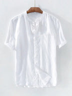 Casual Woven Mandarin Collar Men's Shirt kakaclo