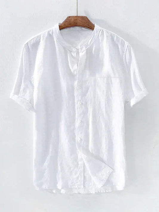 Casual Woven Mandarin Collar Men's Shirt kakaclo
