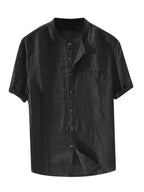 Casual Woven Mandarin Collar Men's Shirt kakaclo Black 2