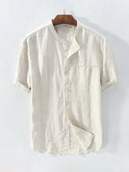 Casual Woven Mandarin Collar Men's Shirt kakaclo Cracker Khaki