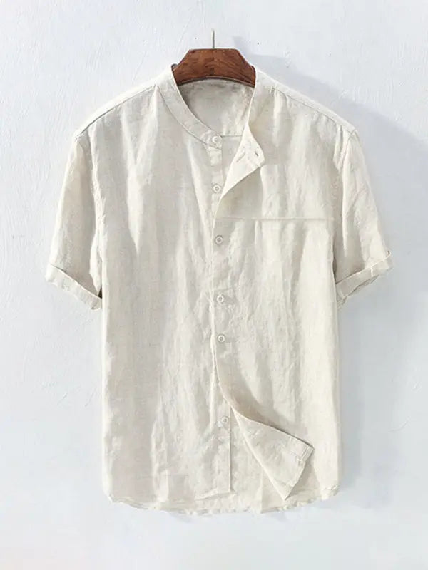 Casual Woven Mandarin Collar Men's Shirt kakaclo Cracker Khaki
