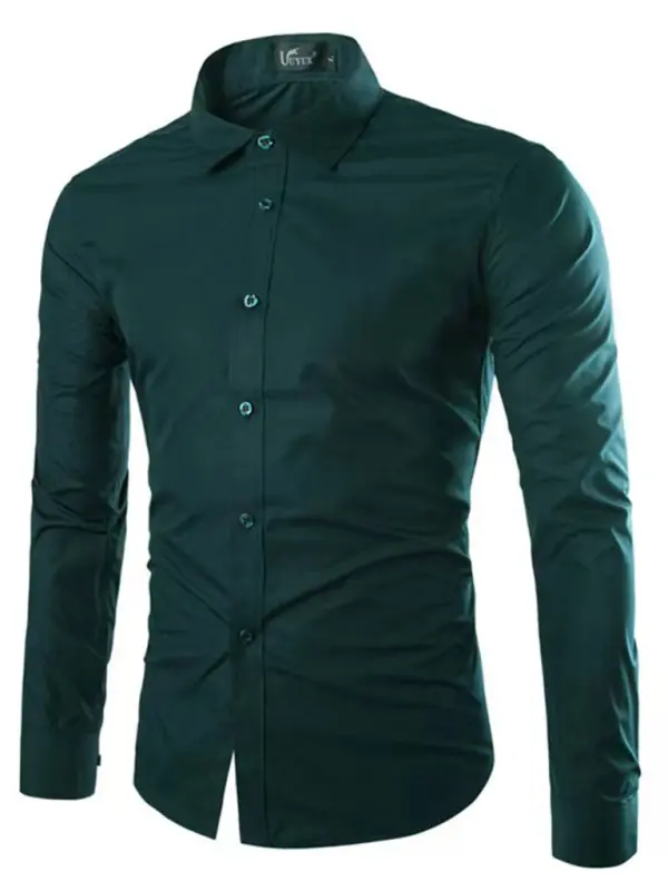 Casual lapel non-iron long-sleeved shirt -Green  black jasper