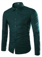 Casual lapel non-iron long-sleeved shirt -Green  black jasper
