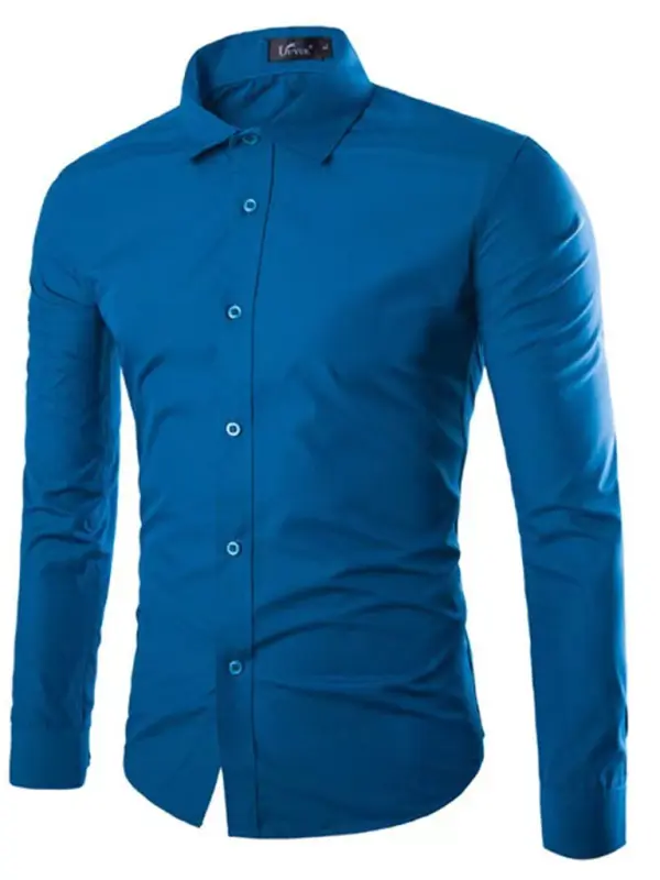 Casual lapel non-iron long-sleeved shirt Acid Blue