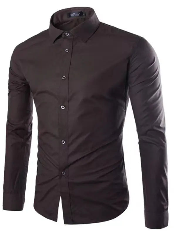 Casual lapel non-iron long-sleeved shirt Coffe