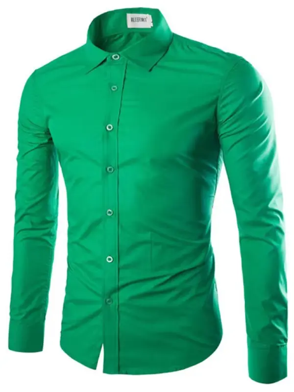 Casual lapel non-iron long-sleeved shirt Fruit Green