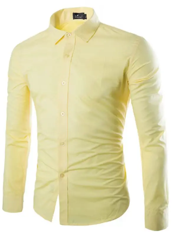 Casual lapel non-iron long-sleeved shirt Light Yellow