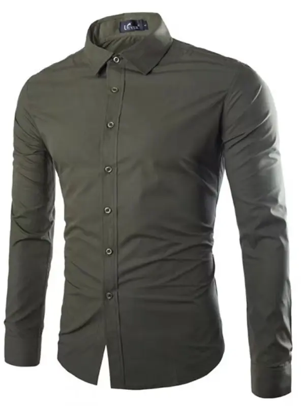 Casual lapel non-iron long-sleeved shirt Olive Green