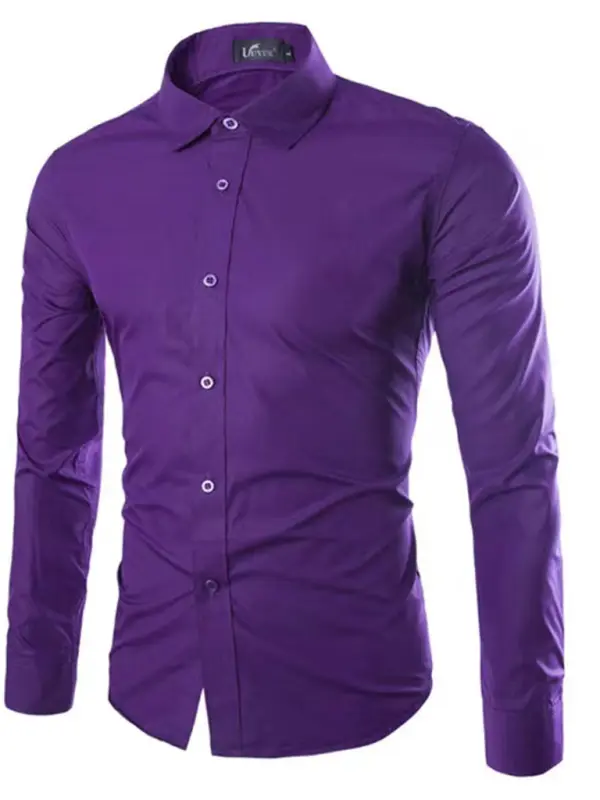 Casual lapel non-iron long-sleeved shirt Purple
