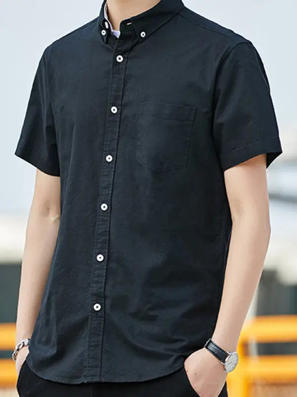 Casual short-sleeved shirt youthful fashion double pockets 4