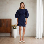 Decorative Imitation Denim Ladies Dress Dark Blue