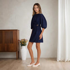 Decorative Imitation Denim Ladies Dress Dark Blue 2