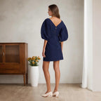 Decorative Imitation Denim Ladies Dress Dark Blue 3