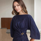 Decorative Imitation Denim Ladies Dress Dark Blue 4