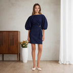 Decorative Imitation Denim Ladies Dress Dark Blue 5