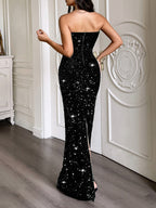 Elegant Strapless Long Dress Black 2