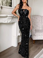 Elegant Strapless Long Dress Black 3
