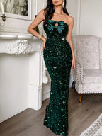 Elegant Strapless Long Dress Green Black Jasper