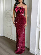 Elegant Strapless Long Dress Wine Red 4