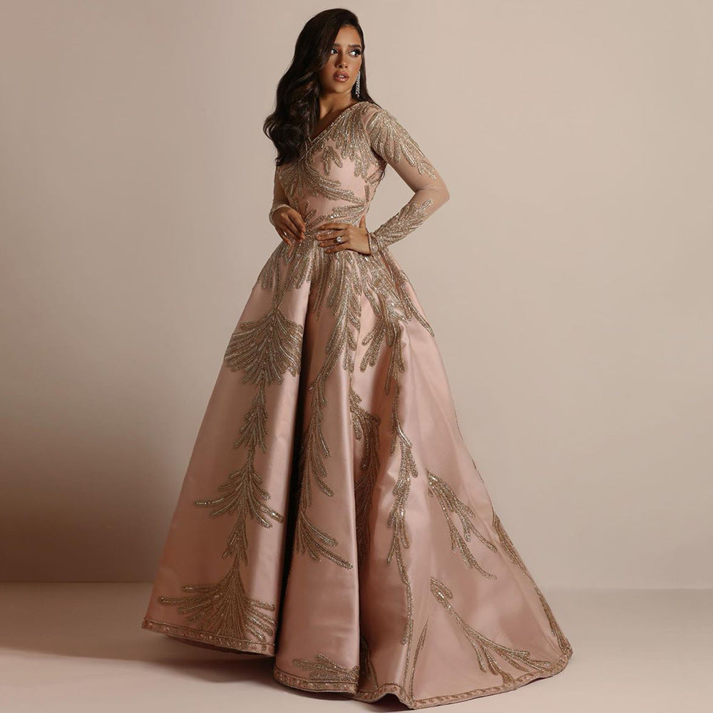 Gilding Large Sleeve Cocktail Evening Dress Gold Main image