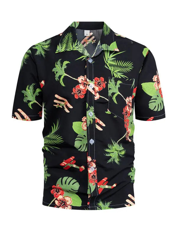 Hawaiian short-sleeved shirt men's beach seaside Black 5