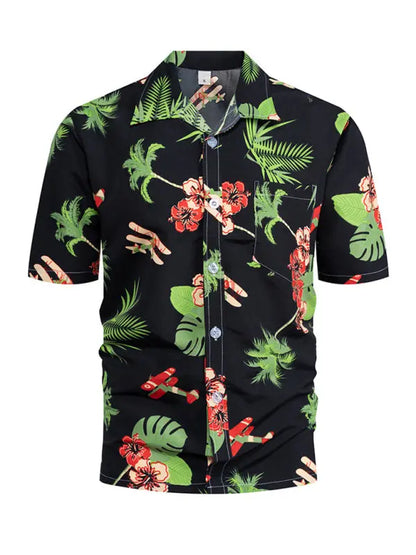 Hawaiian short-sleeved shirt men's beach seaside Black 5