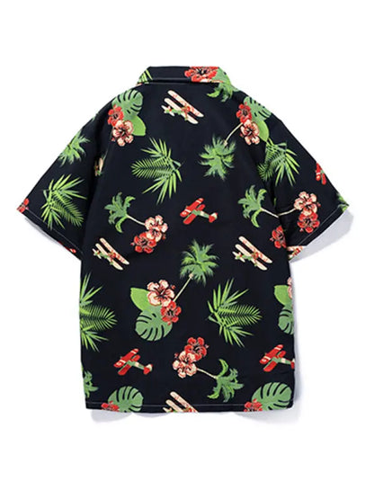 Hawaiian short-sleeved shirt men's beach seaside Black 6