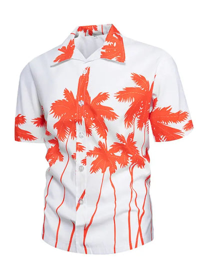 Hawaiian short-sleeved shirt men's beach seaside Orange Red 4