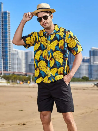 Hawaiian short-sleeved shirt men's beach seaside Yallow