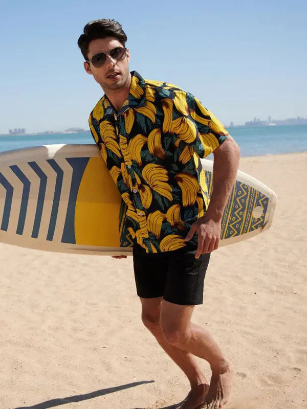 Hawaiian short-sleeved shirt men's beach seaside Yellow 7