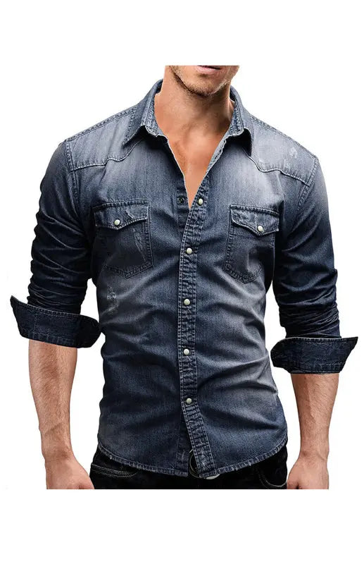 Lapel Collar Solid Men's Shirt Imagen secundaria del producto