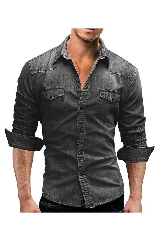 Lapel Collar Solid Men's Shirt - Ladoj 3