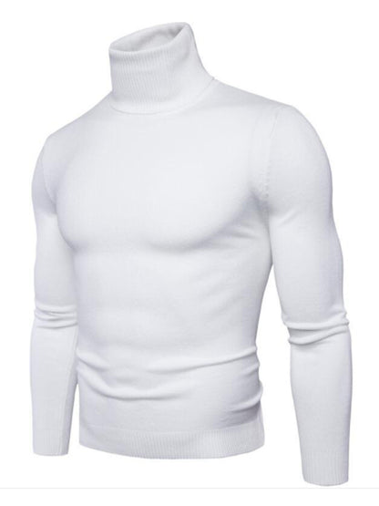 Lapel collar all-match wool men's thick bottoming knitted sweater White