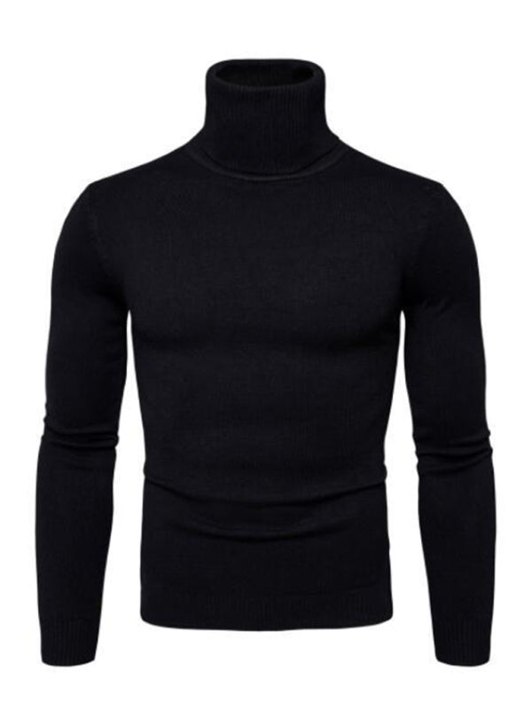 Lapel collar all-match wool men's thick bottoming knitted sweater  Black