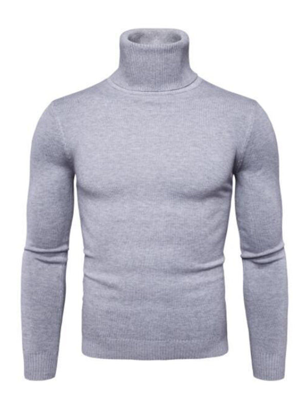 Lapel collar all-match wool men's thick bottoming knitted sweater Gray