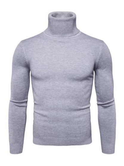 Lapel collar all-match wool men's thick bottoming knitted sweater Gray