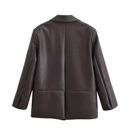 Leather  Retro Loose Casual Elegant Blazer - Ladoj 3