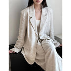 High Grade Linen Blazer Women Spring Cotton Linen  Pant Two Piece Sets - Ladoj Linen Apricot Coat