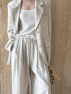 High Grade Linen Blazer Women Spring Cotton Linen  Pant Two Piece Sets - Ladoj Linen Apricot Coat