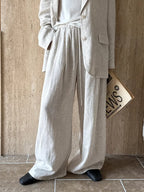 High Grade Linen Blazer Women Spring Cotton Linen  Pant Two Piece Sets - Ladoj Linen Apricot Coat