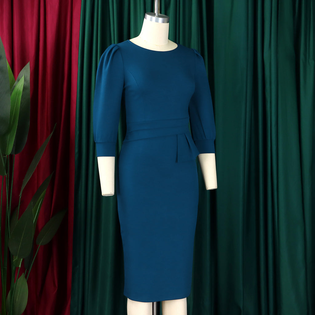 Solid Color round Neck  Hip Dress