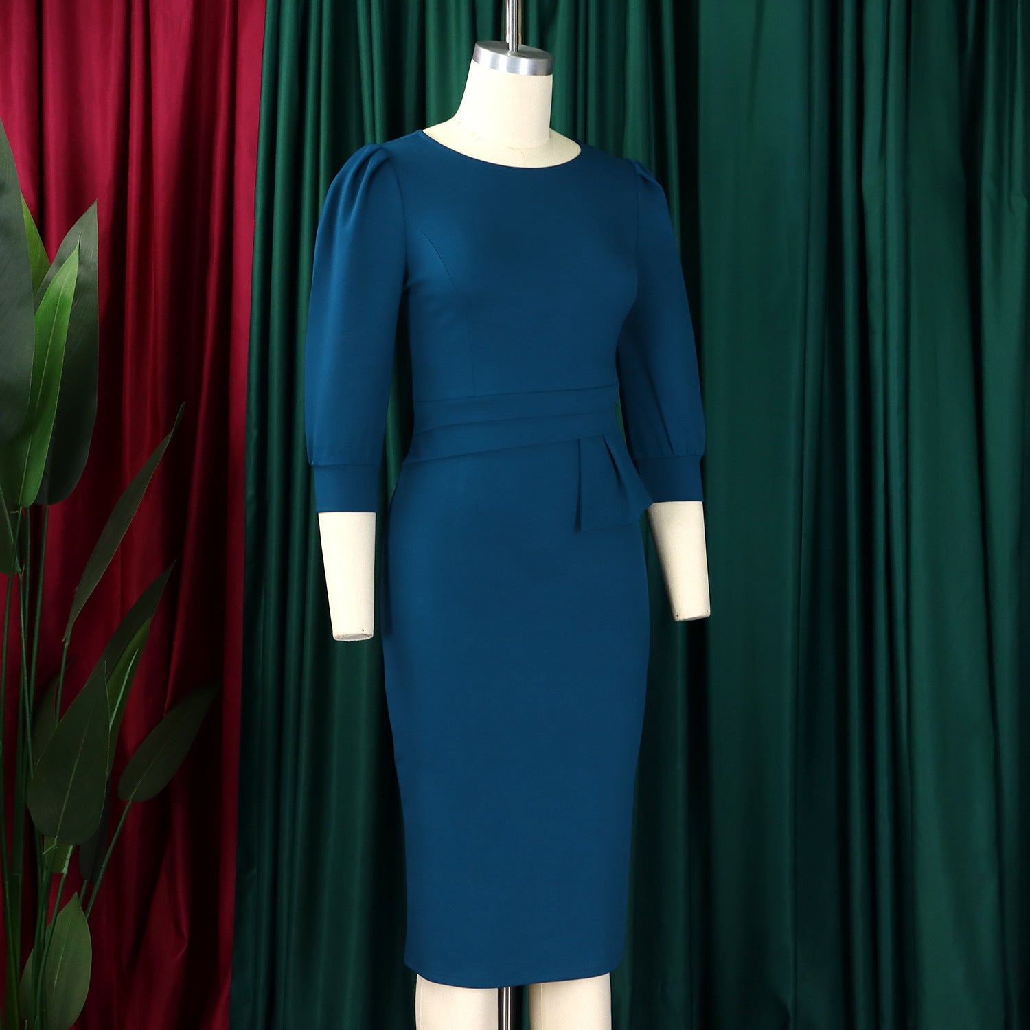 Solid Color round Neck  Hip Dress