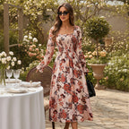 Women Retro French Dignified Floral Printing Dress