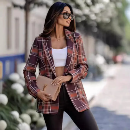 Autumn Plaid Blazer Women Clothing - Ladoj