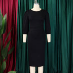 Solid Color round Neck  Hip Dress