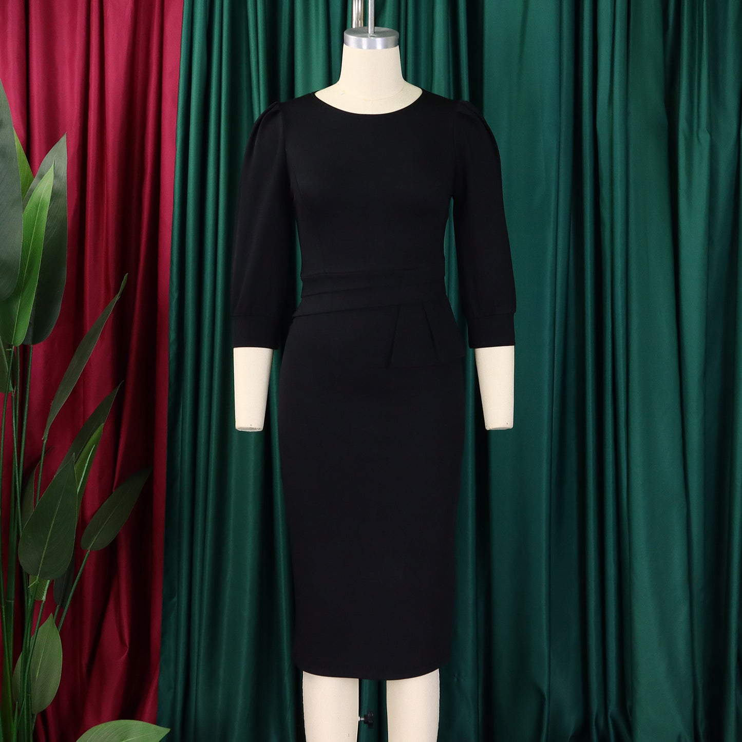 Solid Color round Neck  Hip Dress