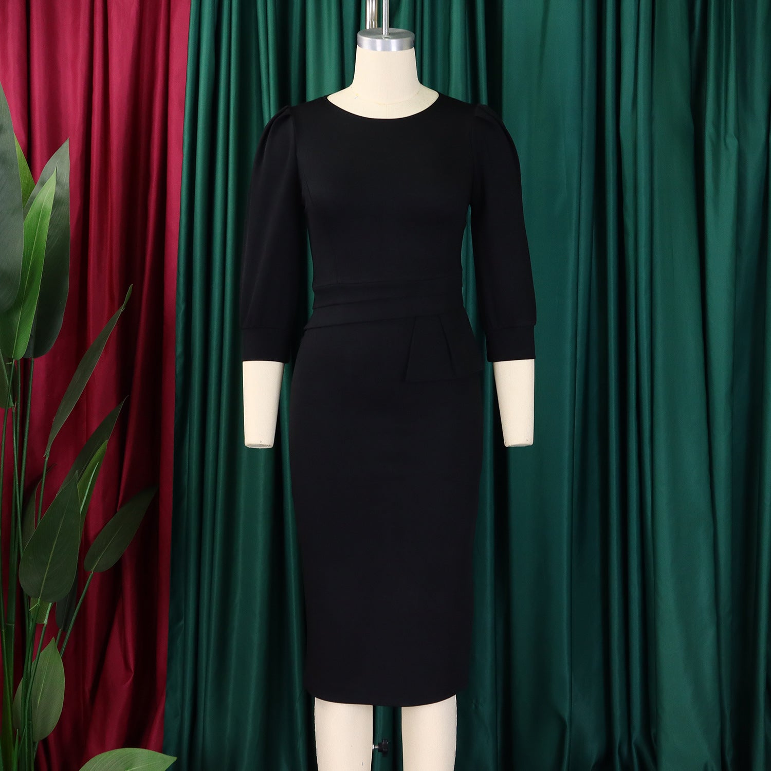 Solid Color round Neck  Hip Dress